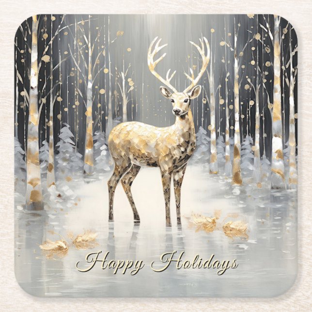 Sous-verre en papier de Noël Cerf doré (Devant)
