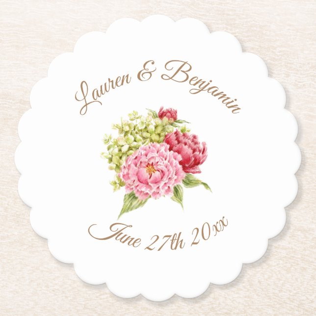 Sous-verre en papier floral de pivoines et d'horte (Devant)