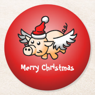 Sous-verre en papier Noël Cochon Volant