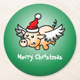 Sous-verre en papier Noël Cochon Volant