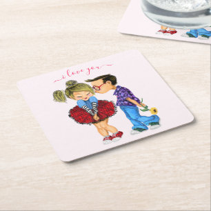 Sous-verre en papier pour couple romantique - Amou