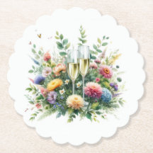 Sous-verre en papier pour fête au champagne floral