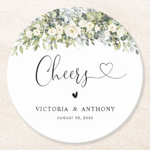 Sous-verre rond de mariage aux fleurs blanches