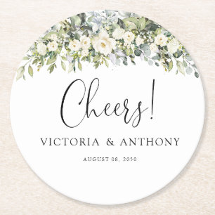 Sous-verre rond de mariage aux fleurs blanches