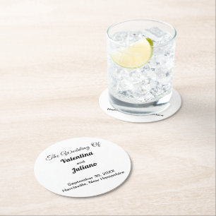Sous-verre rond pour mariage noir et blanc