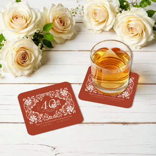 Sous-verre Shabby Chic Rouge Brique 40e Anniversai