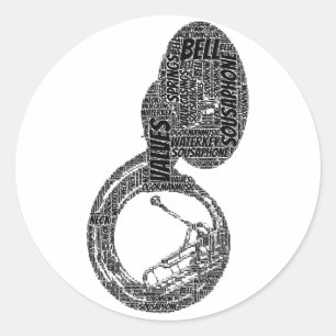 Sousaphone Shaped Word Art Black Text Runder Aufkleber