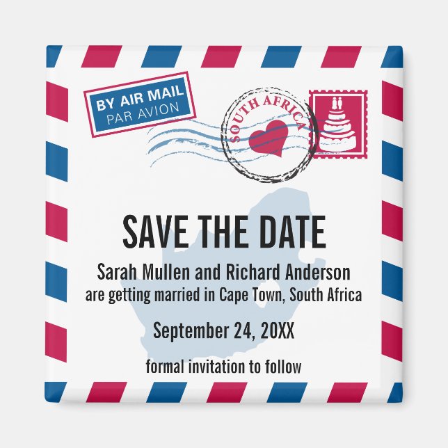 South Africa Air Mail Wedding Save the Date Magnet (Vorne)