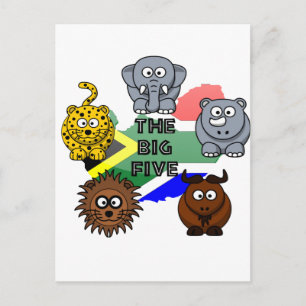 South Africa Big Five Safari Animal Cartoon Design Postkarte