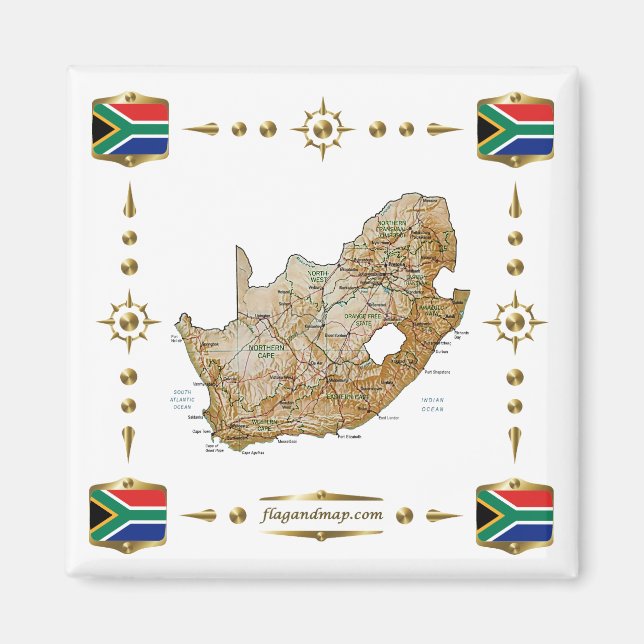 South Africa Map + Flags Magnet (Vorne)