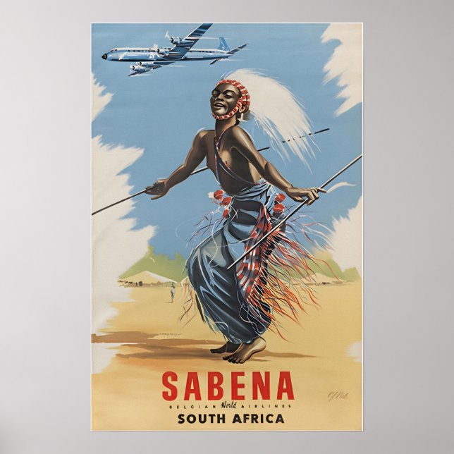 South Africa Poster Sabena Travel Print African Ar (Vorne)