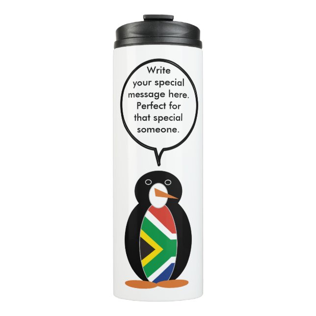 South African Talking Ms. Penguin Personalize Text Thermosbecher (Vorderseite)