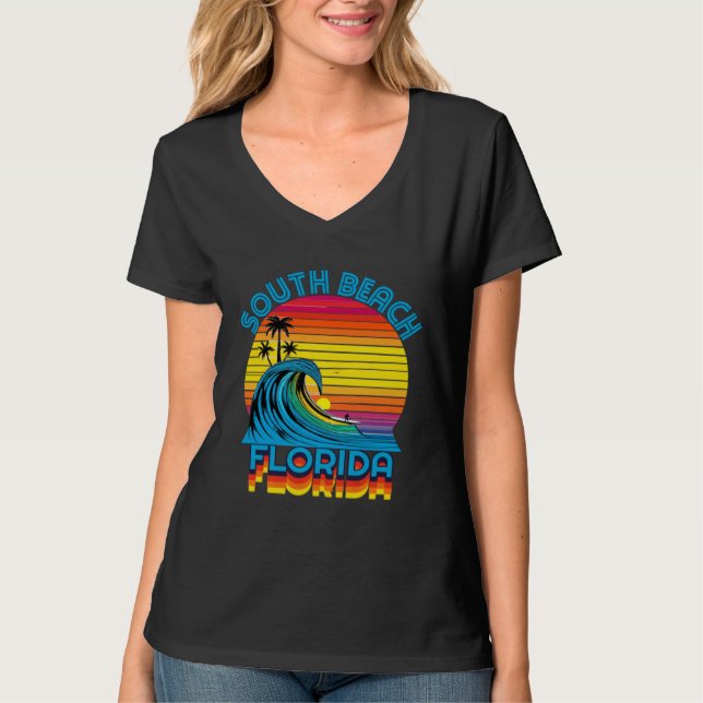 South Beach Florida Retro Throwback Surf & Beach S T-Shirt (Vorderseite)