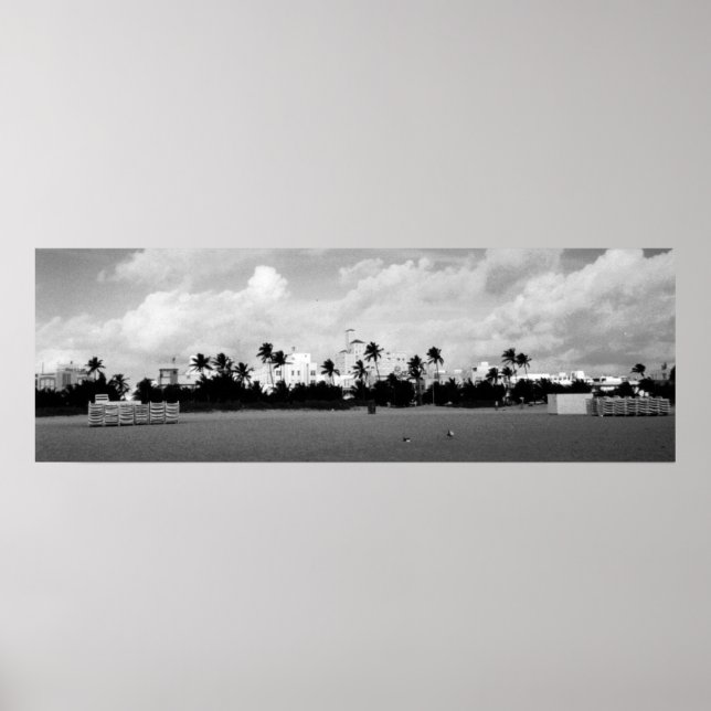 South Beach Miami, Florida Black/White Panorama Poster (Vorne)