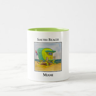 South Beach Miami Florida Lifeguard Tower Green Zweifarbige Tasse