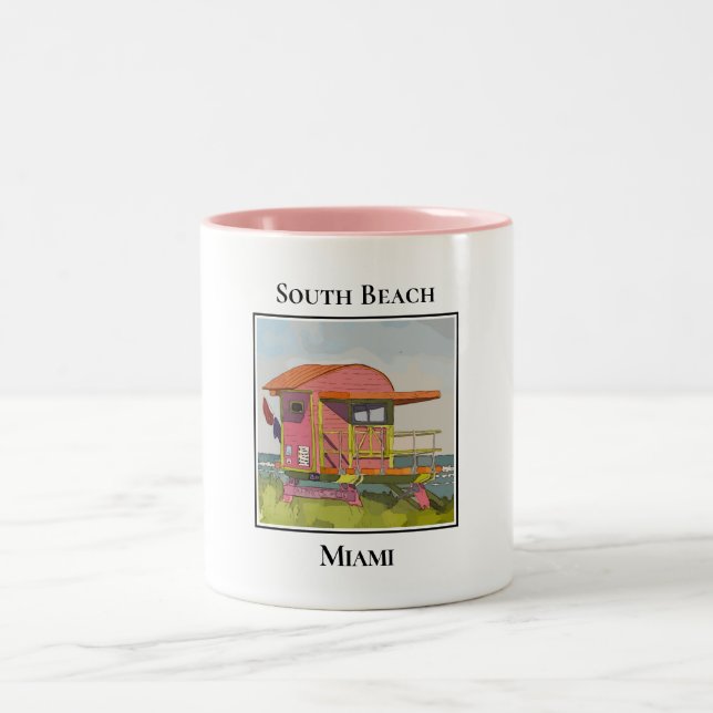 South Beach Miami Florida Lifeguard Tower Zweifarbige Tasse (Mittel)