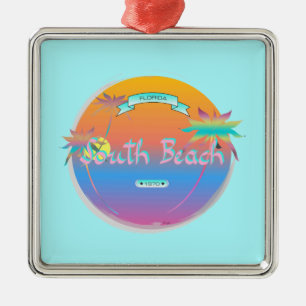 South Beach, Miami, Florida mit Palmen Silbernes Ornament