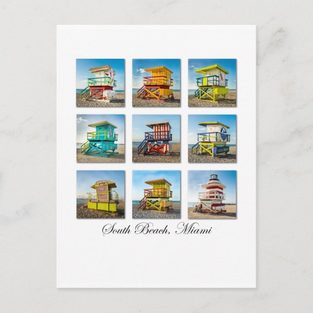 South Beach, Miami Life Guard Shacks Postkarte (Vorderseite)