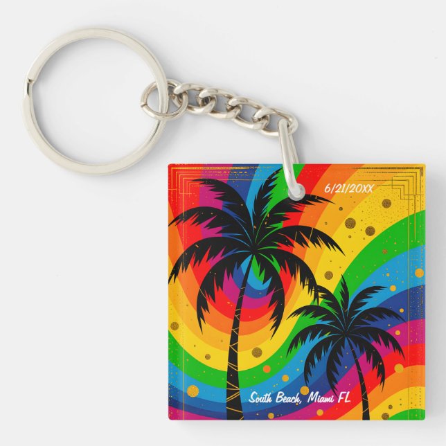 [South Beach Vibes] Retro Tropical Palm Trees Schlüsselanhänger (Vorderseite)