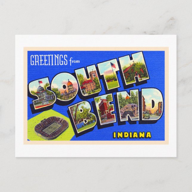 South Bend Indiana Vintager Großbuchstabe Postkart Postkarte (Vorderseite)