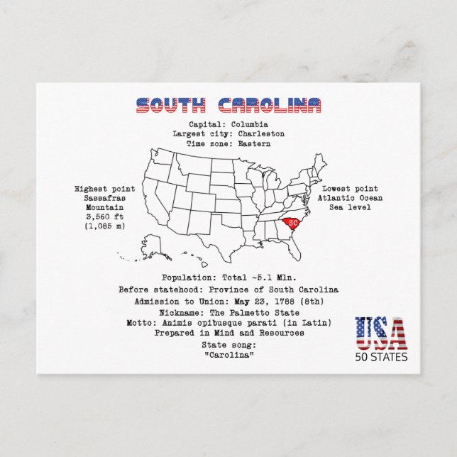 South Carolina American Staat auf einer Karte mit  (Vorderseite)