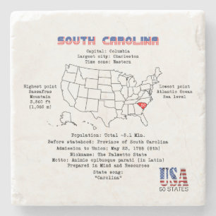 South Carolina American Staat auf einer Karte mit Steinuntersetzer