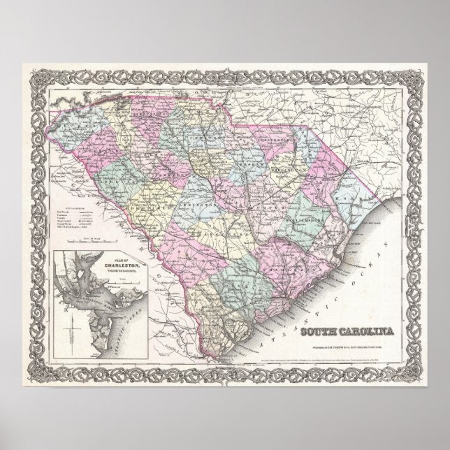 South Carolina Antike Karte Poster (Vorne)