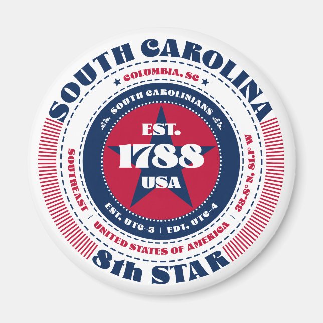 South Carolina Circle Typografy Souvenir Magnet (Vorne)