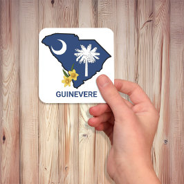 South Carolina Flag Staat Blume Gelbe Jessamin Quadratischer Aufkleber