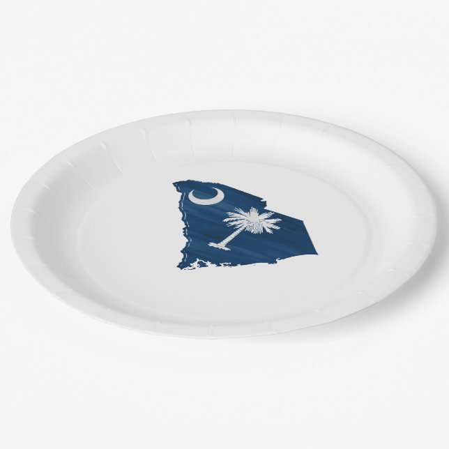 South Carolina Flagge und Karte Pappteller (Schrägansicht)