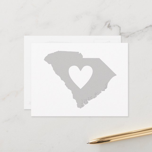 South Carolina Grau Staat Karte Form mit Herz (Vorderseite/Rückseite Beispiel)