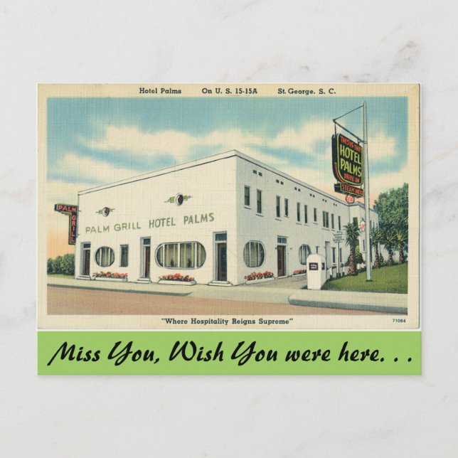 South Carolina, Hotel Palms, St. George Postkarte (Vorderseite)