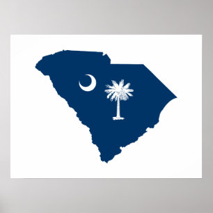 South Carolina in Blue and White Poster