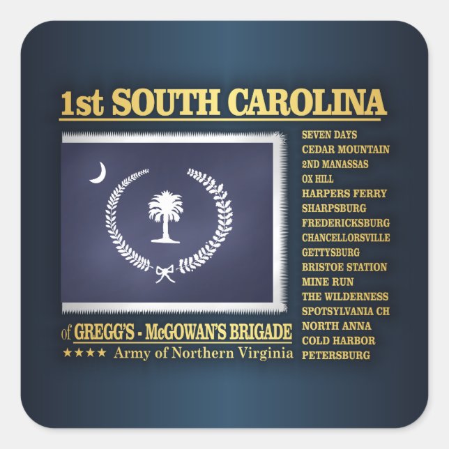 South Carolina Infantry (BA2) Quadratischer Aufkleber (Vorderseite)