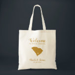 South Carolina Karte Hochzeitssorge, Gold Tragetasche<br><div class="desc">Hochzeitswochenende Begrüßungsgeschenktasche für Gäste,  die außerhalb der Stadt sind,  um Ihre Hochzeit zu feiern,  mit dem Bild von South Carolina,  mit dem Herzen,  das Sie an der genauen Stelle platzieren können. Fülle die Tasche mit deinen Lieblingsgoodies.</div>