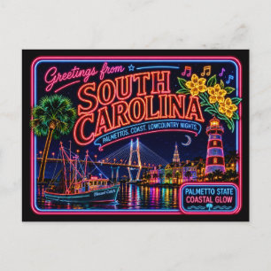 South Carolina Neon State Retro Vintage Postkarte