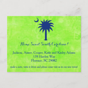 South Carolina Palmetto Tree and Moon New Address Ankündigungspostkarte