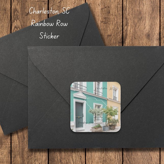 South Carolina Rainbow Row Personalisiert Sticker (Dress up your packages and envelopes with these colorful Raibow Row Charleston, SC stickers!)