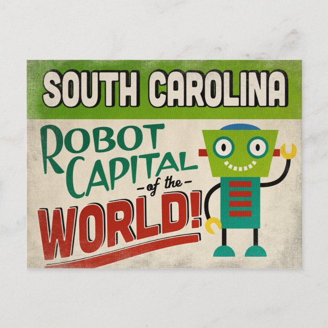 South Carolina Robot - Funny Vintag Postkarte (Vorderseite)