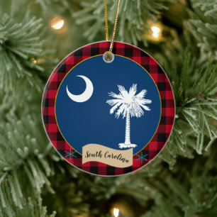 South Carolina, Rot-Büffel kariert, Carolina-Flagg Keramik Ornament