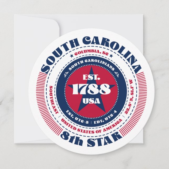 South Carolina Staat Circular Typografy Flat Card (Vorderseite)