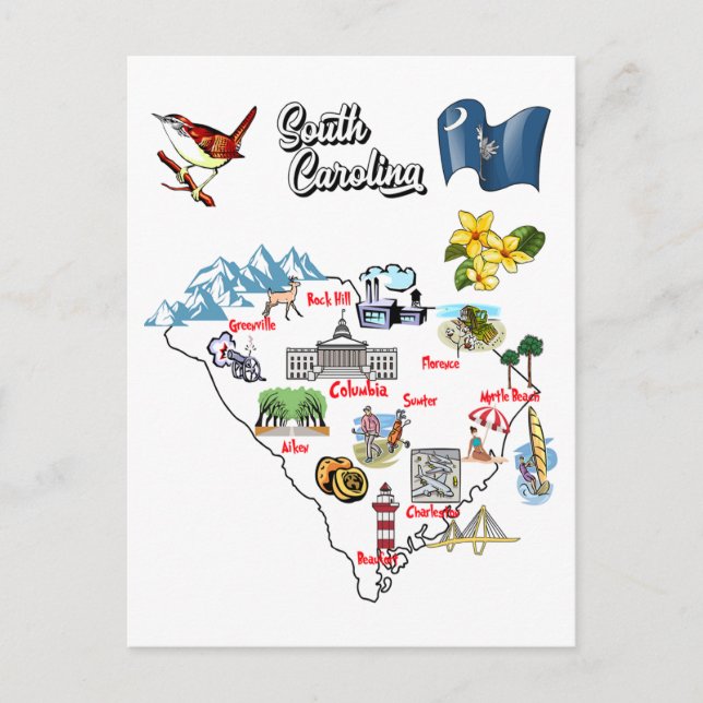 South Carolina Staat in den USA, Großstädte Postkarte (Vorderseite)
