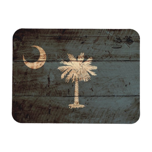 South Carolina Staatsflagge auf altes Holzkörnchen Magnet (Horizontal)
