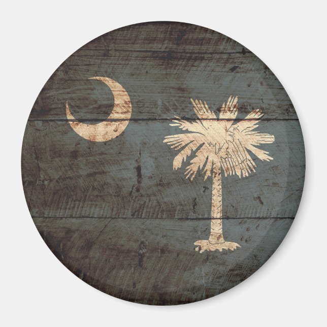 South Carolina Staatsflagge auf altes Holzkörnchen Magnet (Vorne)