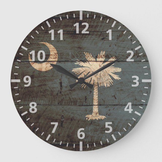 South Carolina State Flag on Old Wood Grain Große Wanduhr (Vorderseite)
