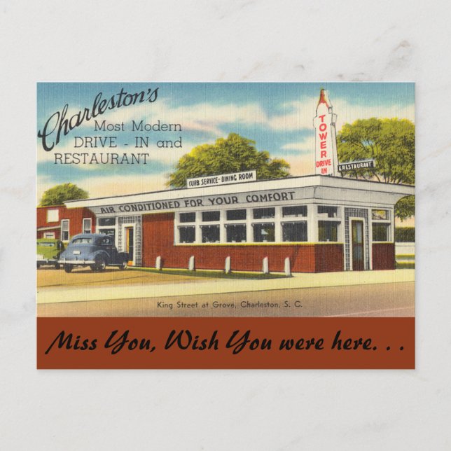 South Carolina, Tower Drive-In, Charleston Postkarte (Vorderseite)