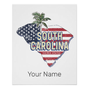 South Carolina Vereinigte Staaten Retro-Karte Vint Poster