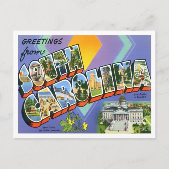 South Carolina Vintag Big Letters Postkarte (Vorderseite)