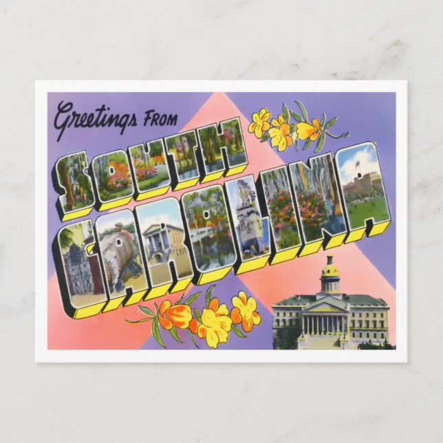South Carolina Vintag Big Letters Postkarte (Vorderseite)