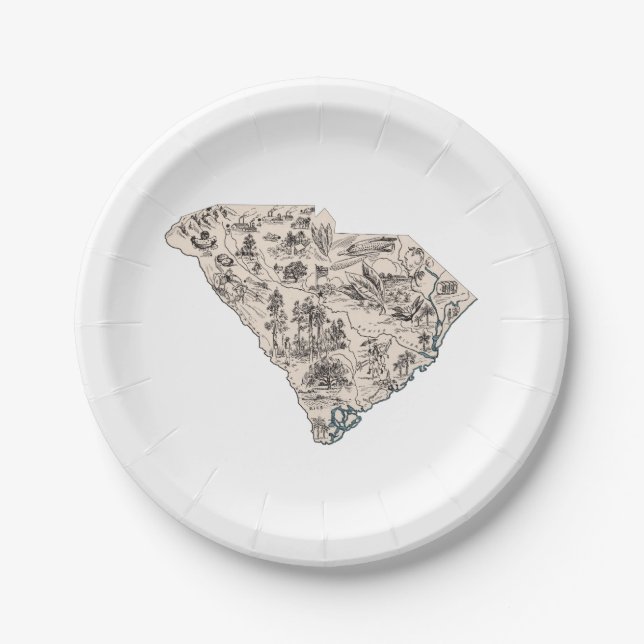 South Carolina Vintag Picture Map Paper Teller (Vorderseite)